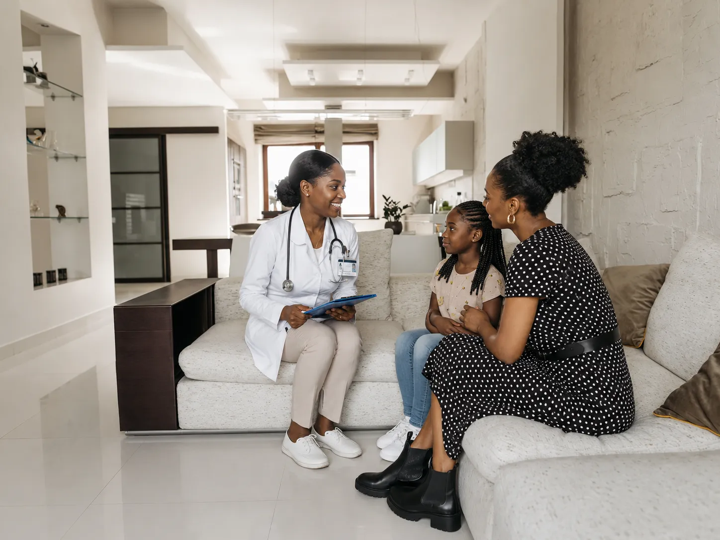 Healthcare professional supporting a family at home
